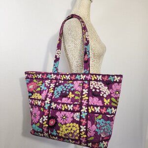 Vera Bradley Women's Flutterby Multi-Color Floral Butterfly Print Shoulder Tote